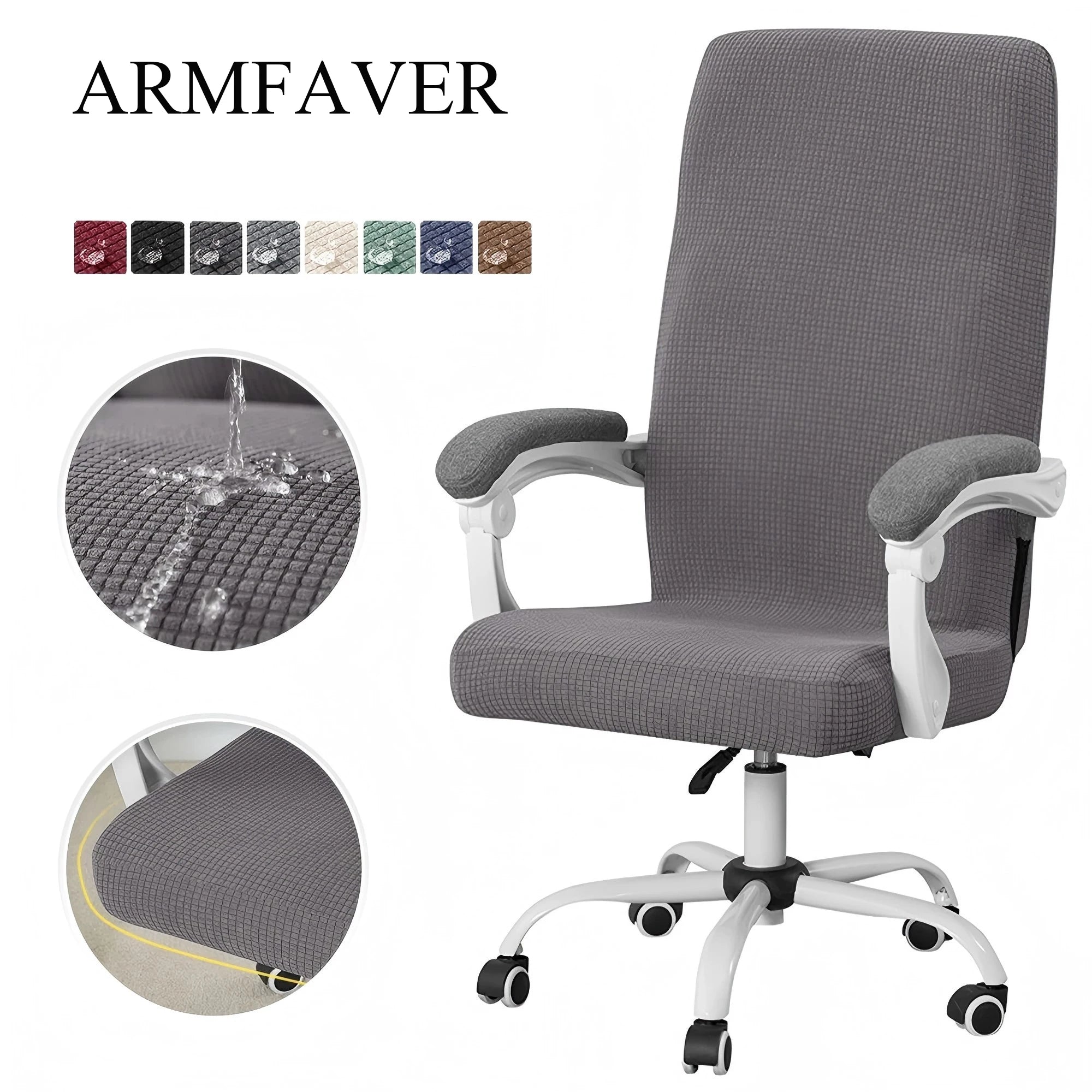 ARMFAVER Waterproof Office Chair Cover with Zipper Stretchable Fit for Swivel Chairs Elastic Slipcover Protector Solid Colors