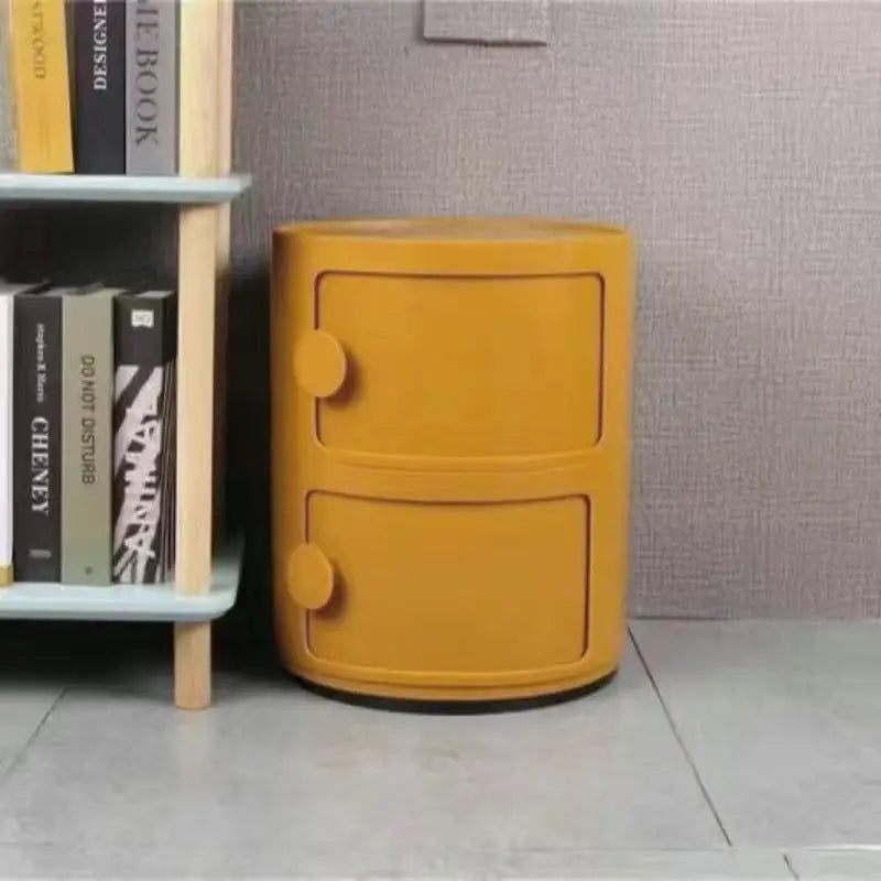 Plastic Round Bedside Nightstand with Drawers Practical Storage Box Cabinet Nightstand Chic Decor for Bedroom Living Room