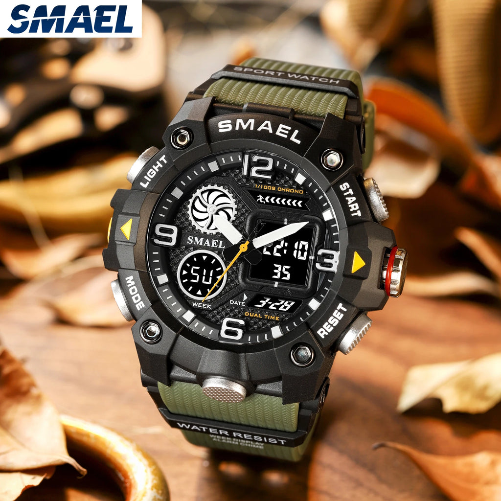 SMAEL Quartz Watch Sport 50M Waterproof Stopwatch Week Display LED Digital Alarm Clock Male 8055 Men Watches Sports Wristwatches