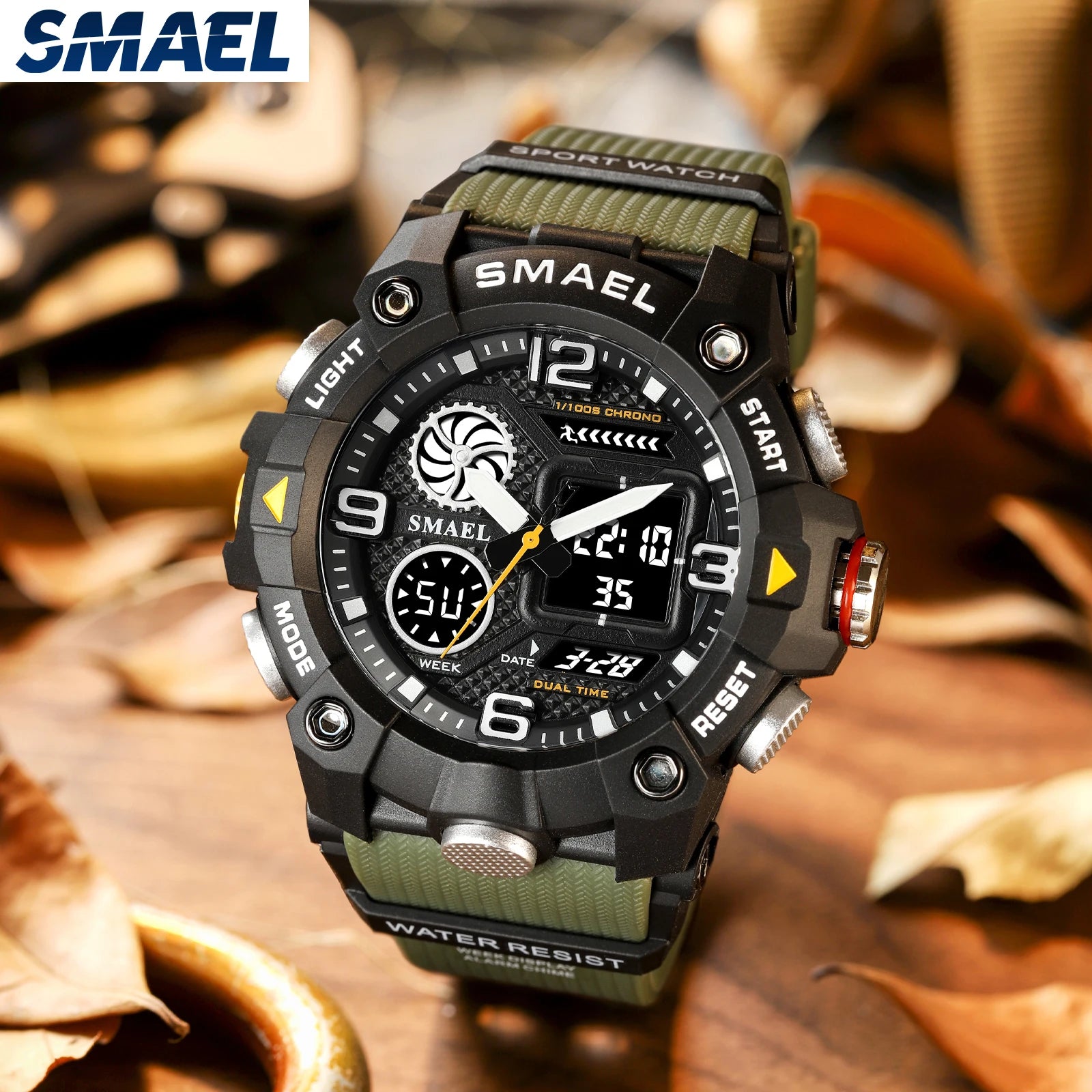 SMAEL Quartz Watch Sport 50M Waterproof Stopwatch Week Display LED Digital Alarm Clock Male 8055 Men Watches Sports Wristwatches