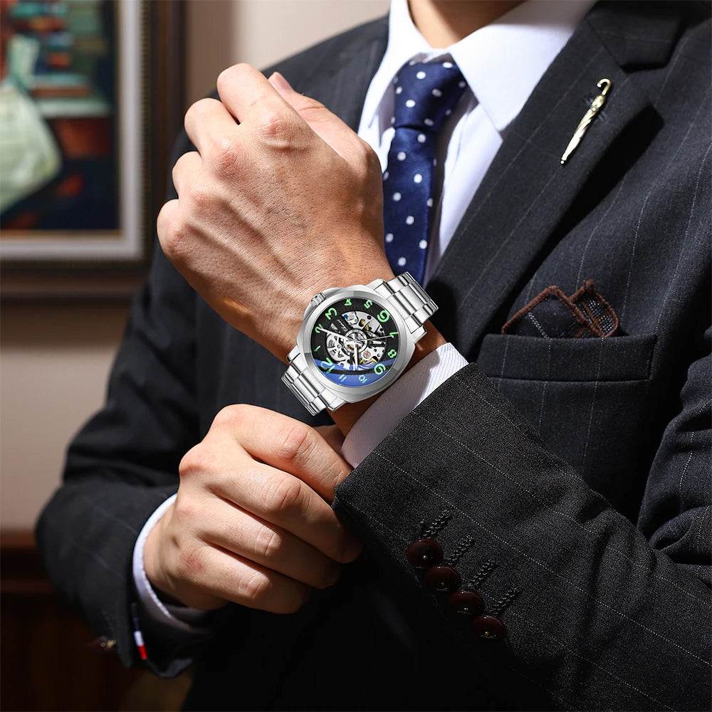 CHENXI New Mechanical Men's Watches Large Openwork Dial Fashion Luminous Waterproof Fully Automatic Mechanical Watch Man