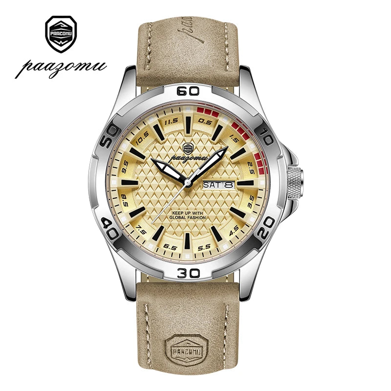 PAAZOMU Luxury Sports Men Watch Luminous Waterproof Chronograph Date Man Wristwatch Leather Quartz Business Men's Watches Reloj