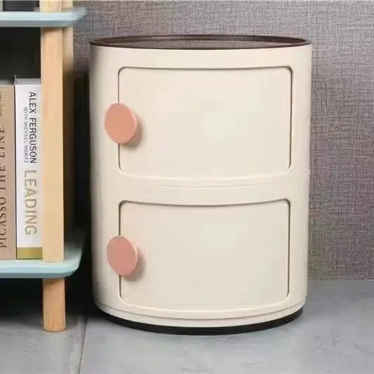 Plastic Round Bedside Nightstand with Drawers Practical Storage Box Cabinet Nightstand Chic Decor for Bedroom Living Room