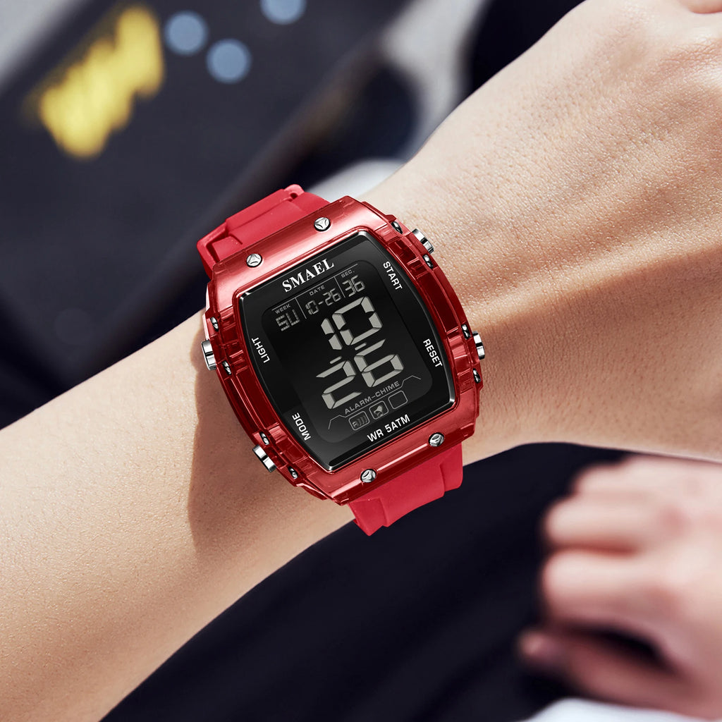 SMAEL Watches for Women LCD Digital Movement Silicone Strap Clock Fashion Trend Waterproof Sport Electronic Wristwatches Female