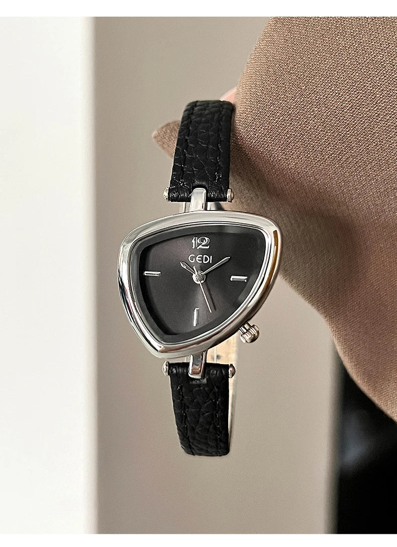 GEDI Vintage Watch Leather Light Luxury Simple Unique Irregular Dial Ladies Watches Elegant Quartz Waterproof Women's Wristwatch
