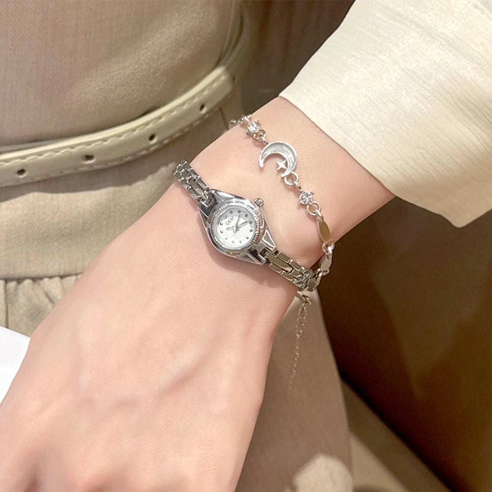 GEDI Ladies Small Watches Temperament Round Dial Quartz Retro Watch Luxury Waterproof Fashionable Wristwatch Gifts for Woman