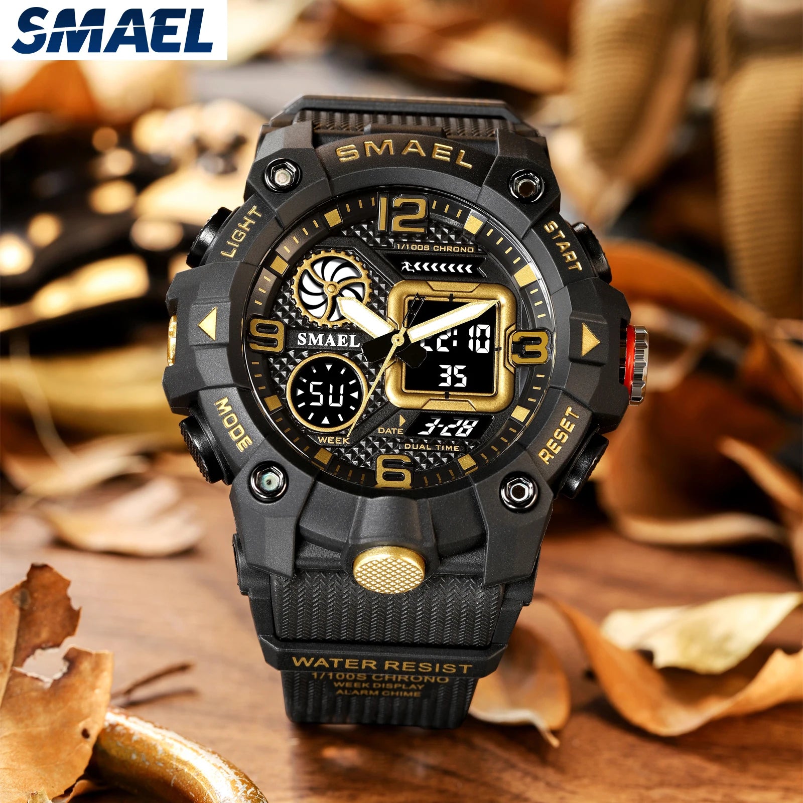 SMAEL Quartz Watch Sport 50M Waterproof Stopwatch Week Display LED Digital Alarm Clock Male 8055 Men Watches Sports Wristwatches
