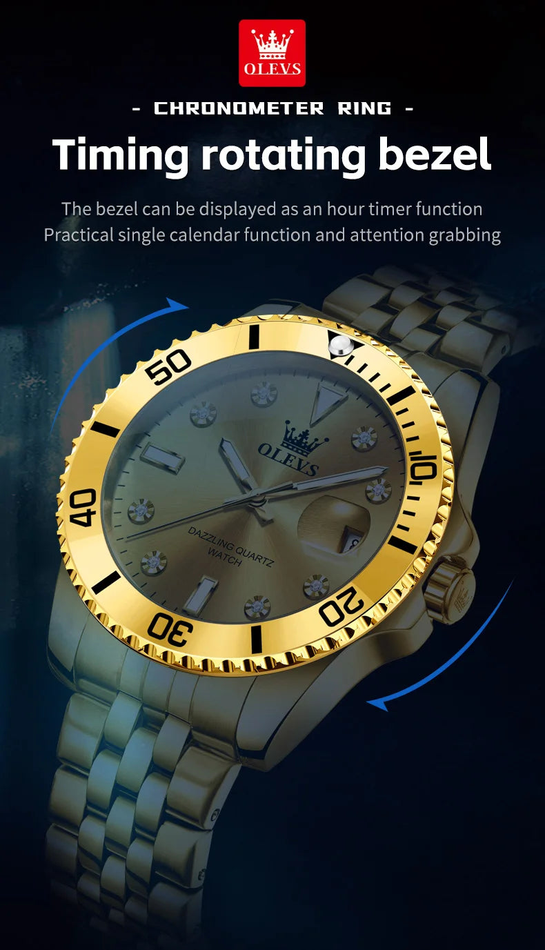 OLEVS 9809 Mens Watch Original Fashion Quartz Watch Zircon Scale Waterproof Luminous Reloj Hombre Automatic Date Watch For Man
