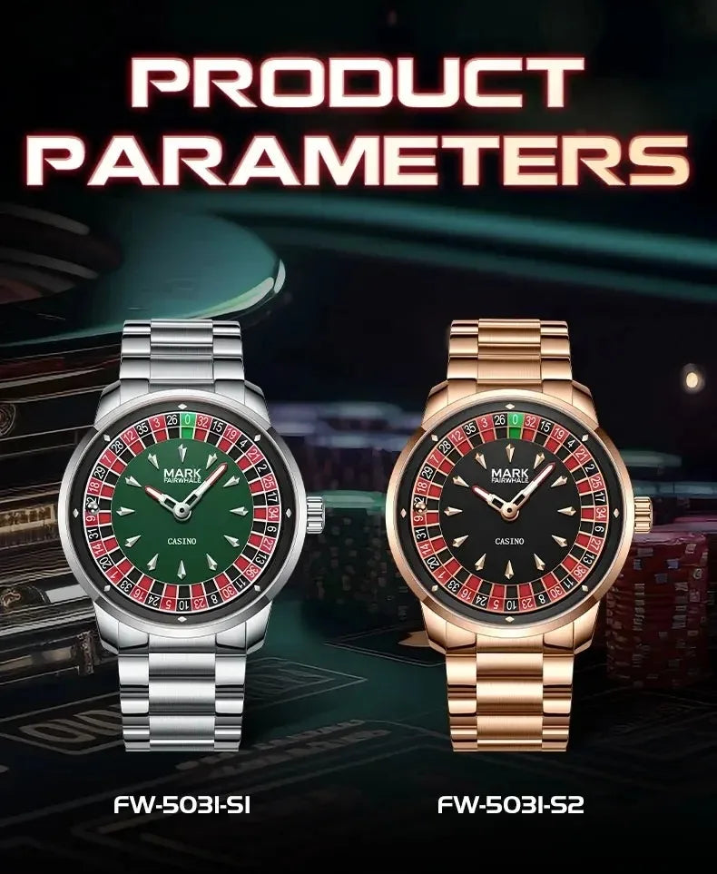 Mark Fairwhale 2025 New Fashion Men Quartz Watch Arabic numerals Rotating Dial Roulette Luminous Waterproof Men's Wristwatch