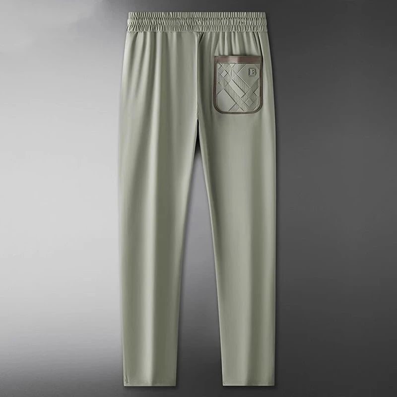 Luxury brand men's letter printed casual pants 2024 summer new ice silk comfortable and breathable casual pocket sports pants