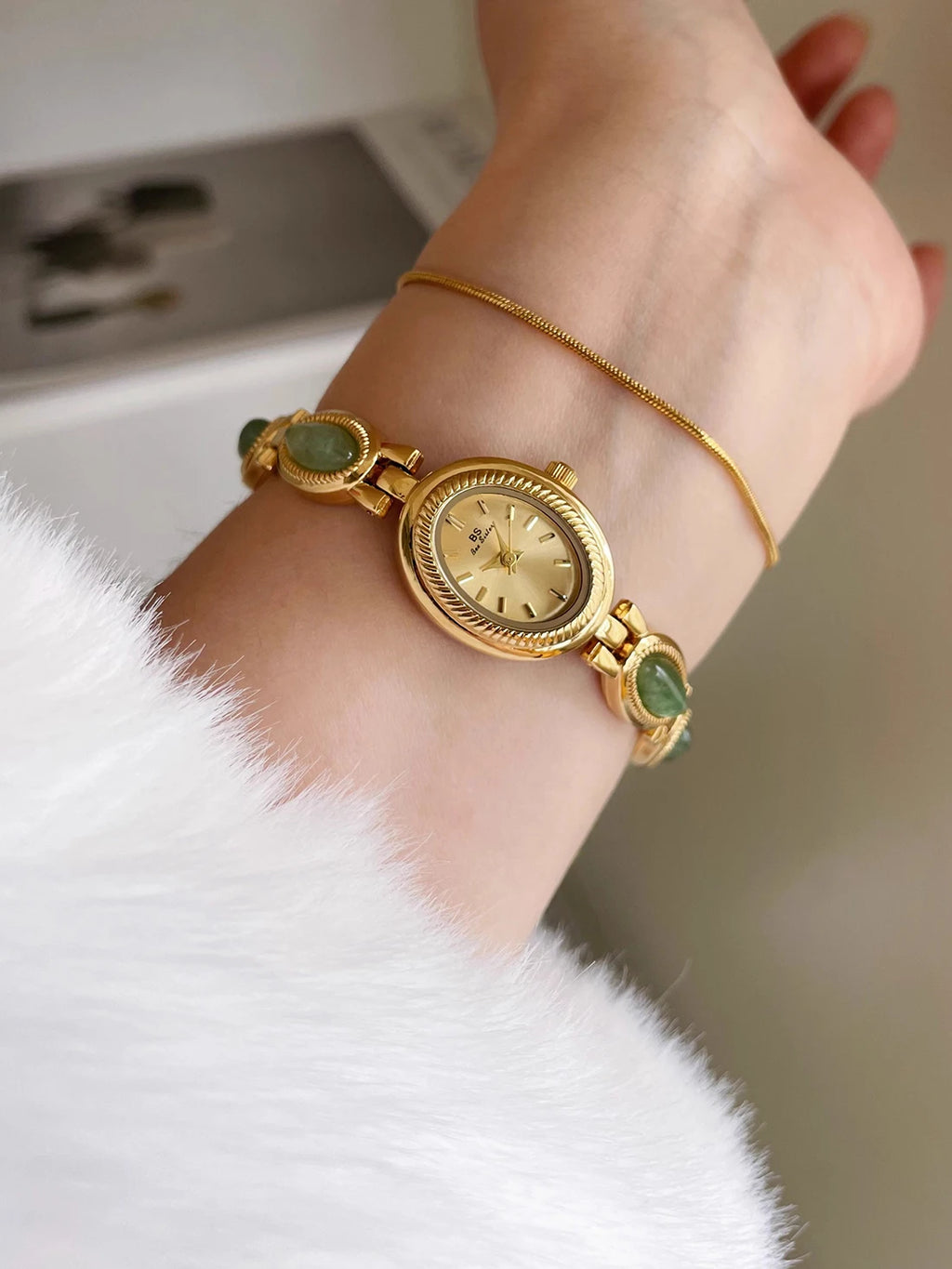Natural Jade Bracelet Watch Gift Women,Ladies Watches Luxury High Quality Gold Quartz Watches, Elegant Women's Wristwatches
