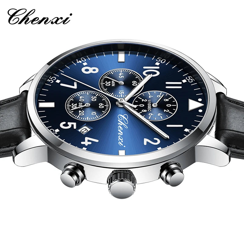 2025 New CHENXI Man Watch 43mm Classic Sports Chronograph Waterproof Luminous Quartz Men's Watches Leather Strap