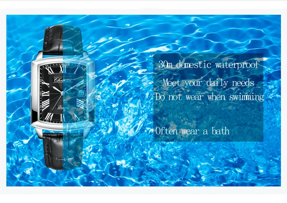 CHENXI Quartz Couple Watches Fashion Casual Rectangle Dial Alloy Man Woman Watch Luminous Calendar Couples Watch