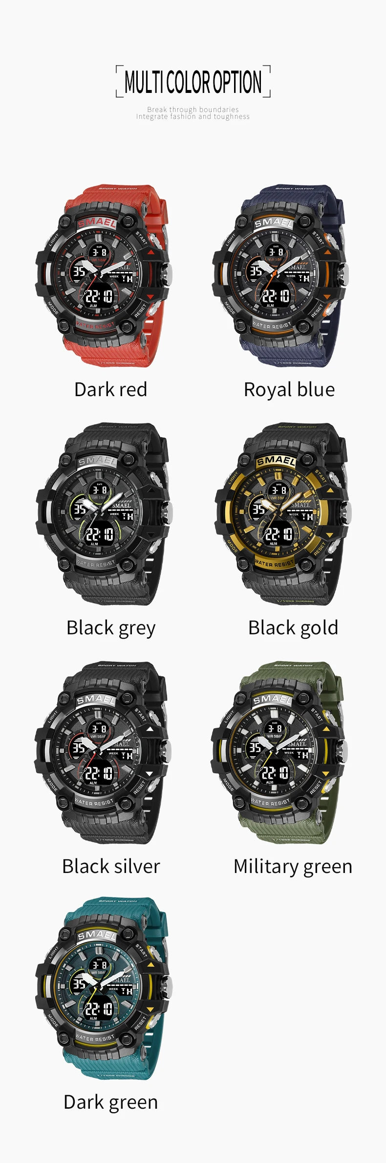 SMAEL Brand Sport Watch Men Quartz Wristwatches Waterproof Dual Time Display Military Army Green Male Clock 8079 Mens Watches