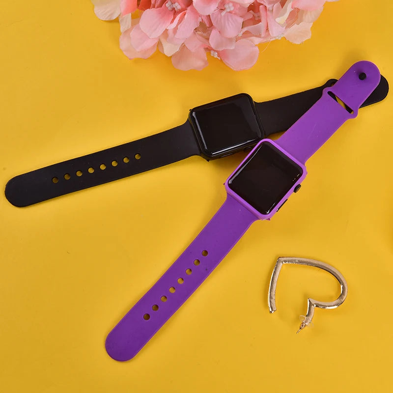 Square Silicone Digital Watch Red LED Watches Metal WristWatch Sport Clock Hours