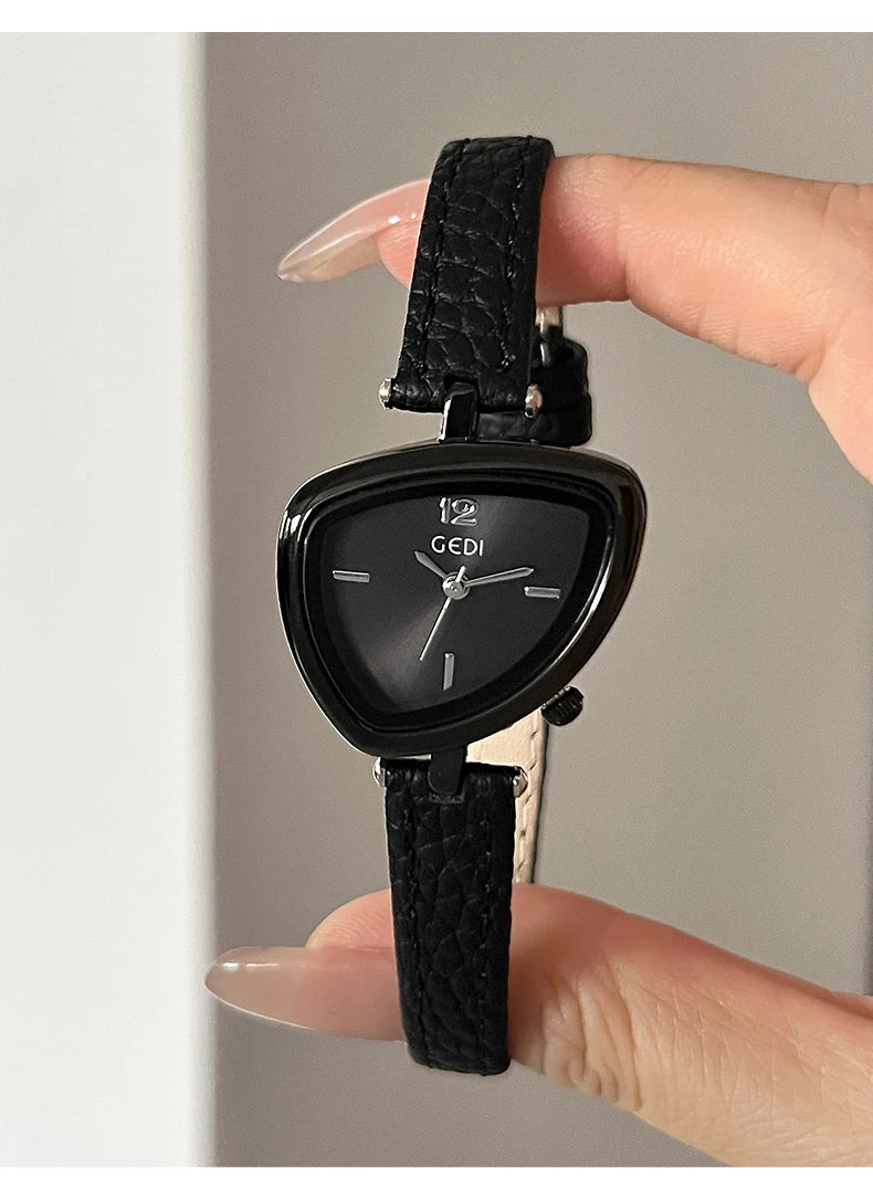 GEDI Vintage Watch Leather Light Luxury Simple Unique Irregular Dial Ladies Watches Elegant Quartz Waterproof Women's Wristwatch
