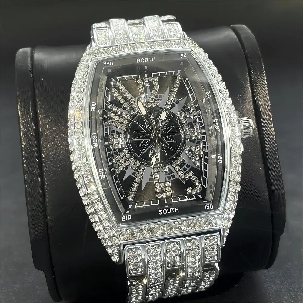 Luxury Gold Watches Men Brand MISSFOX Fashion Hip Hop lce Diamond Sun Pattern Literal Quartz Wristwatch Male Dropshipping Hot