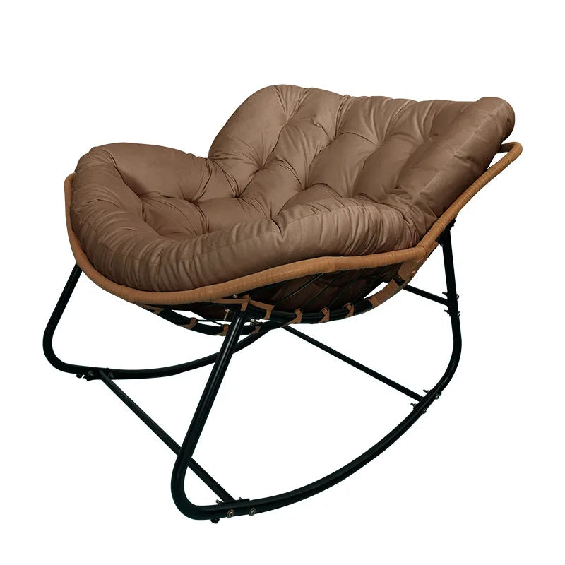 Rattan Rocking Chair with Thick Cushion Modern Wicker Oversized Lounge Egg Chair for Outdoor Patio Garden Indoor Home Furniture