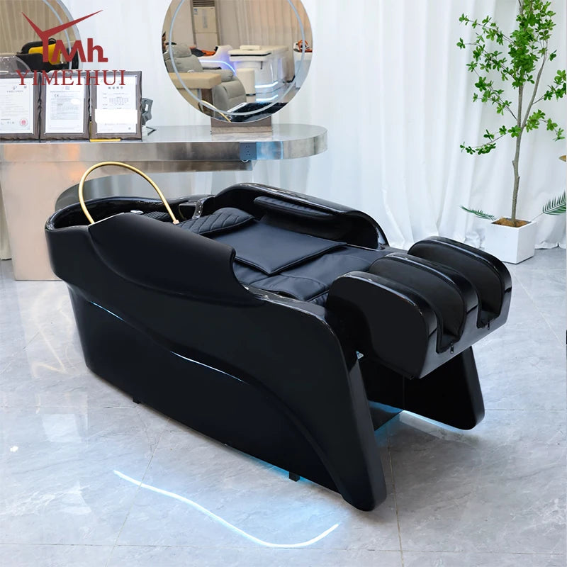 Barbershop Salon Furniture Ceramic Wash Basin Head Spa Water Therapy Bed Shampoo Massage Bed with Sink for Hair Salons