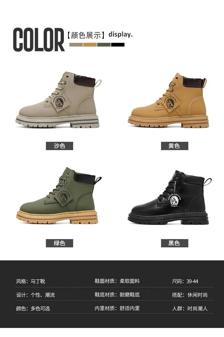 High Top Boots Men's Leather Shoes Fashion Motorcycle Ankle Boots for Men Winter Boots Man Shoes Lace-Up Botas Men Flat Sneakers