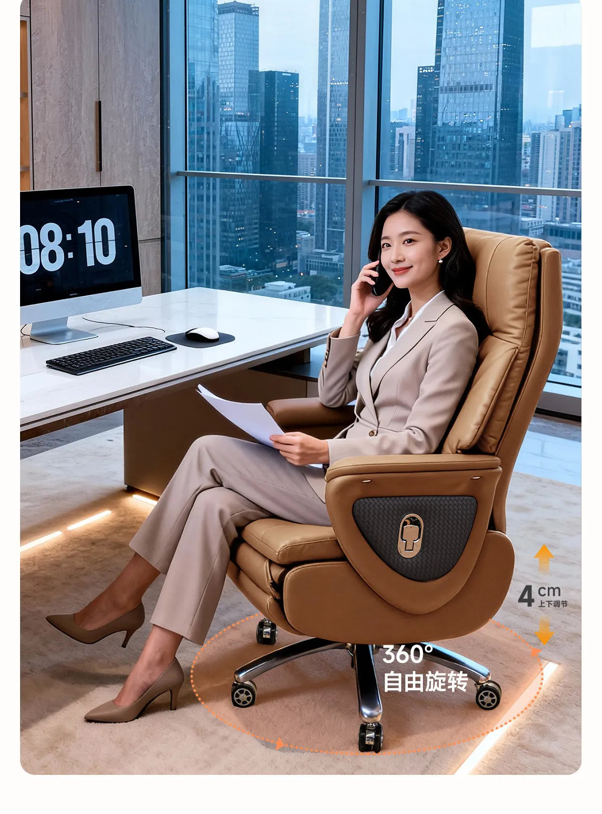 Genuine Leather Electric Ventilated & Heated Executive Office Chair – Ergonomic Reclining Computer Chair Sitting Comfort JT40