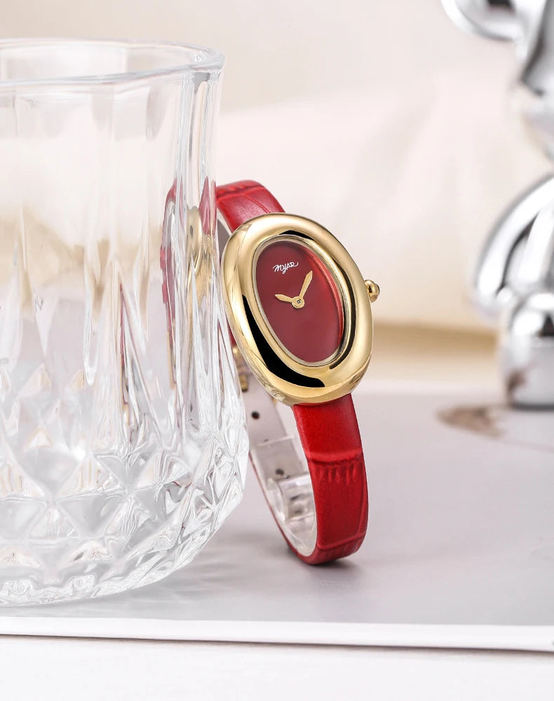 MYAR Women Watch for Girls Quartz Reloj Mujer Sliver Diamond Oval Shaped Orologio Ladies Wristwatch Simple Stainless Steel Clock