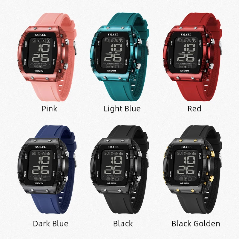 SMAEL Watches for Women LCD Digital Movement Silicone Strap Clock Fashion Trend Waterproof Sport Electronic Wristwatches Female