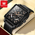 OLEVS 9919 Chronograph Multifunctional Quartz Men's Watch Leather strap 45MM Square Big Dial Leisure Sports TOP Brand Male Watch
