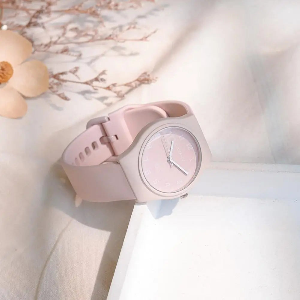 Summer Candy Colors Watch Korean Women Circular Quartz Watches Trendy Ladies PU Leather Watch Luxury Simple Wristwatch Clock