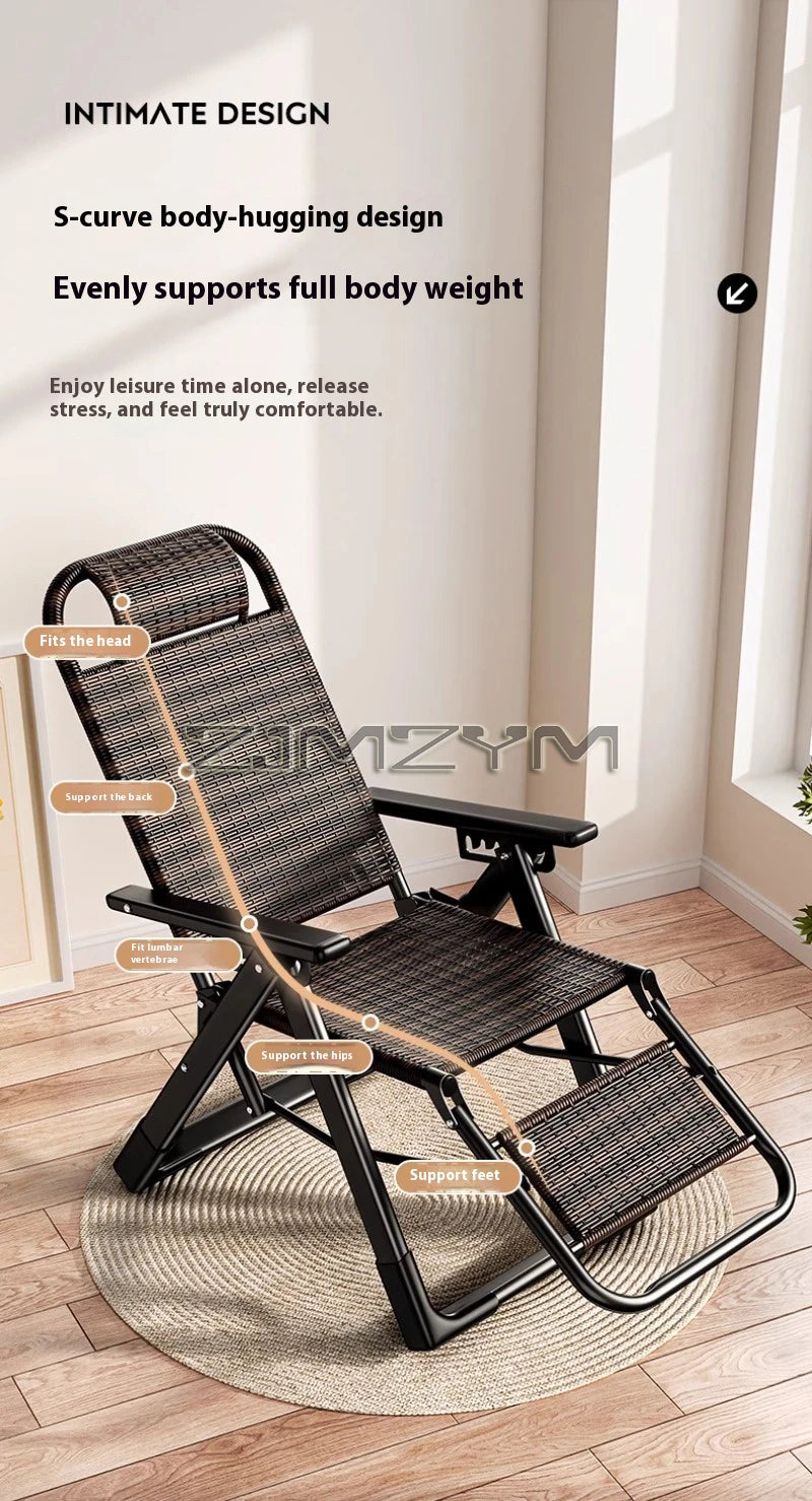 Folding Adjustable Backrest Recliner Comfortable Armchair Patio Nap Balcony Home Leisure Rattan Seating Lounge Chair