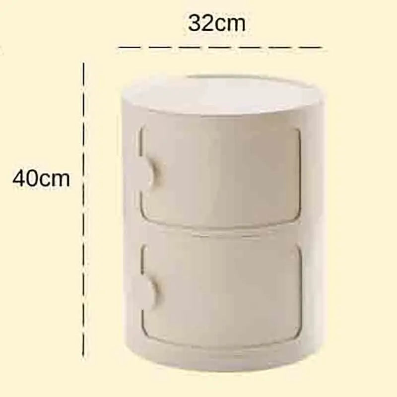 Plastic Round Bedside Nightstand with Drawers Practical Storage Box Cabinet Nightstand Chic Decor for Bedroom Living Room