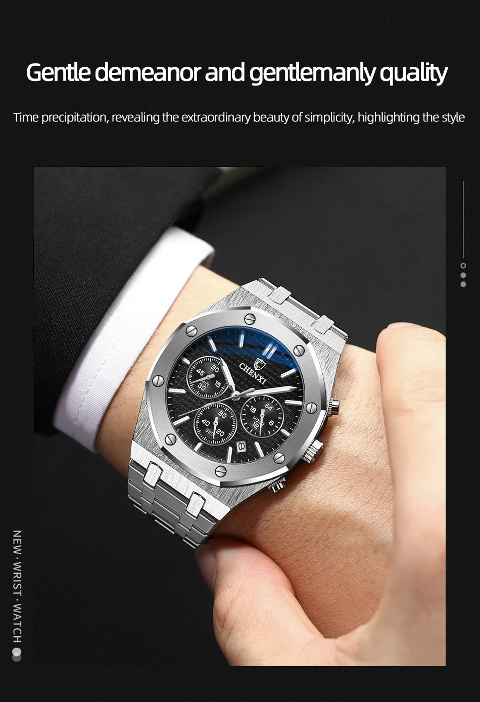 Luxury Business CHENXI Man Watch High Quality Chronograph Moon Phase Quartz Watches Original Waterproof Clock Male New 2025