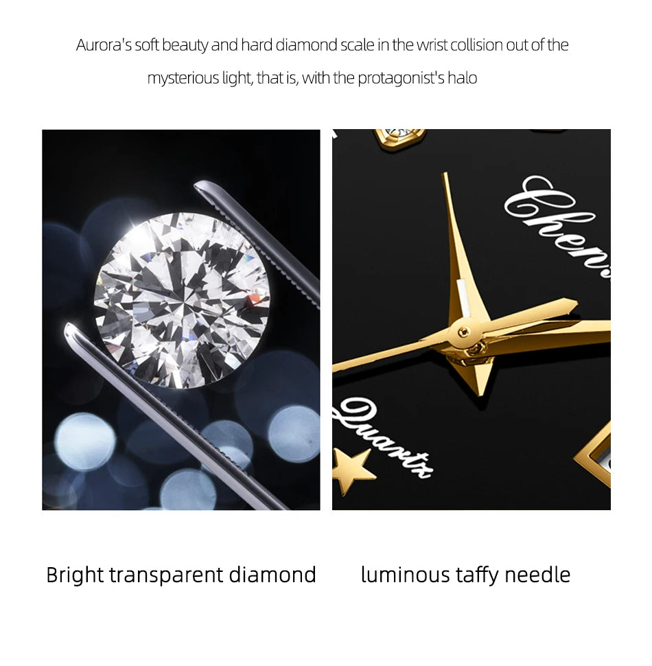 CHENXI Watches For Men Sweep Second Movement See-through Quartz, Waterproof Mens Watch Stainless Steel Golden Wristwatches