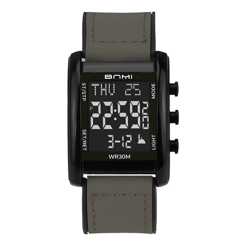BNMI Men's Digital Watch Multifunctional Square Electronic Man Watches Luminous Weekly LED Display Alarm Stopwatch