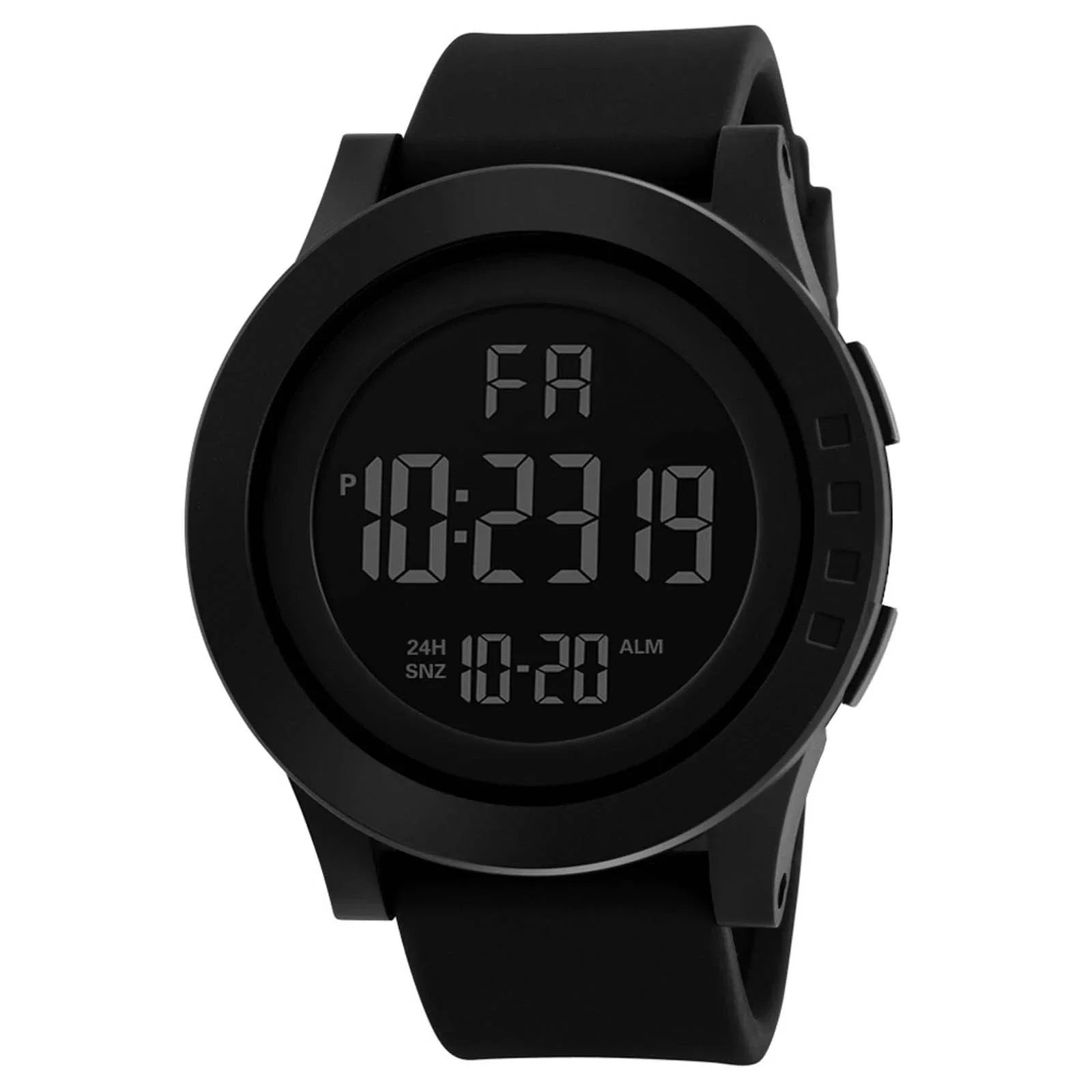 Mens Women Digital Watch Big Dial Light LED Swim Waterproof Rubber Band Alarm Black LED Watches