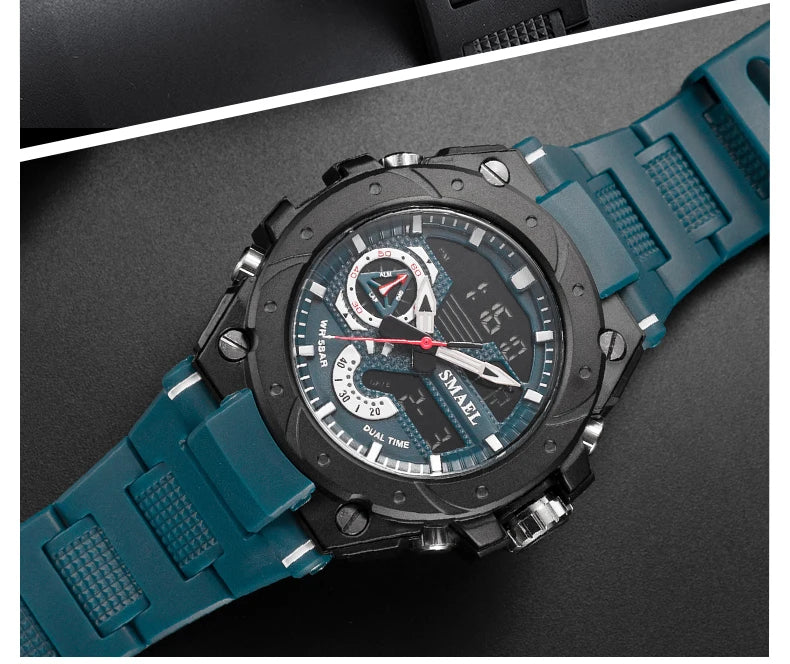 Quartz Watch For Men SMAEL Wristwatches Watcholorful Red Bracelet 50M Waterproof Alarm Clock Analog Digitals 8060 Sport Watches