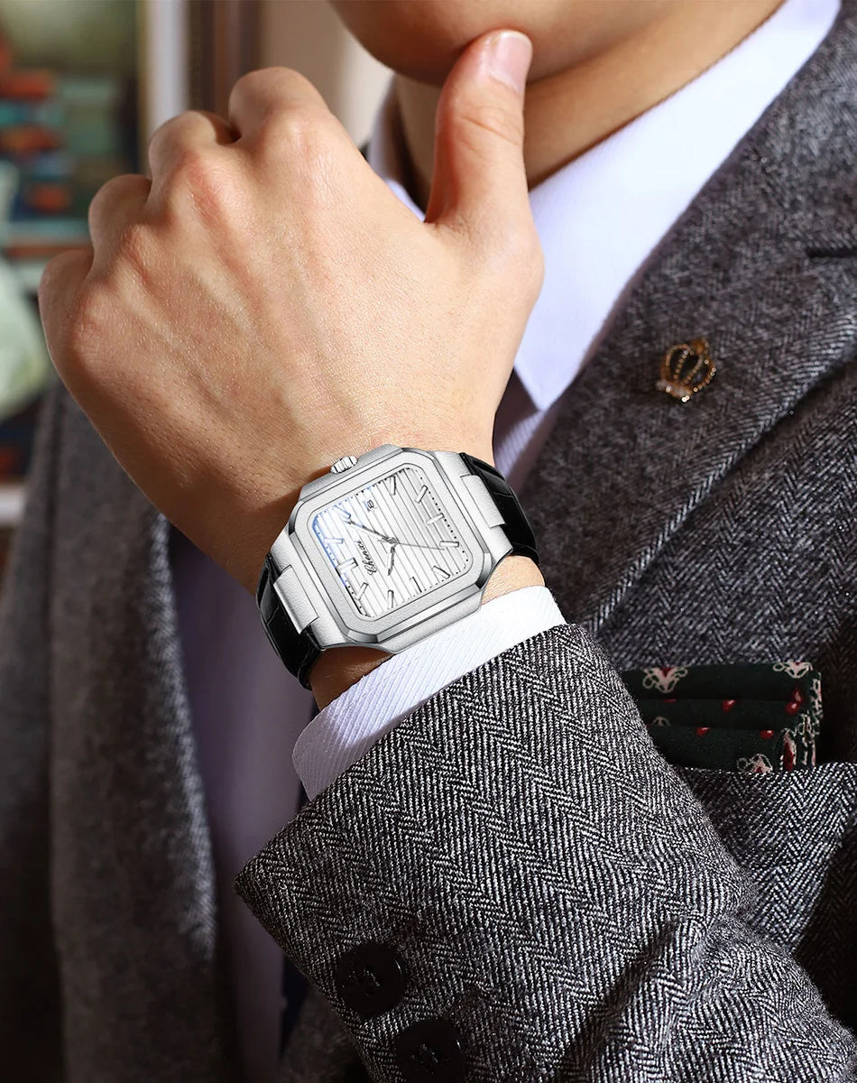 New High Quality Leather Man Watches Business Fashion Date Quartz Luxury Square Watch Men's Waterproof Luminous Clock