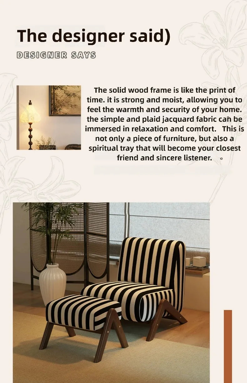 Single Sofa Chair with Antique Style, Lazy Living Room, Balcony, Leisure Chair, Zebra Chair, Solid Wood Designer Single Chairs