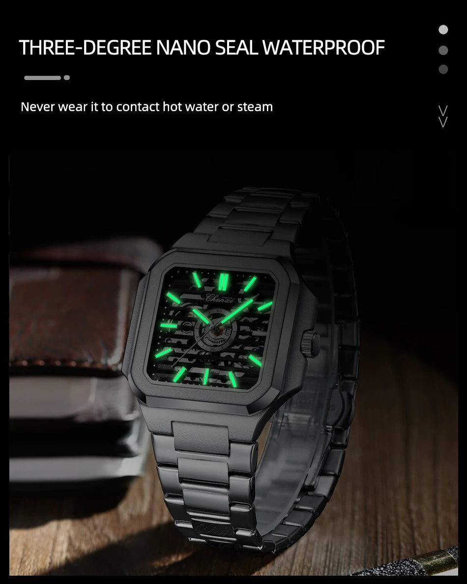 CHENXI Mechanical Men's Watch High-end Square Dial Men Watches Fully Automatic Hollow Wristwatches Male Gifts