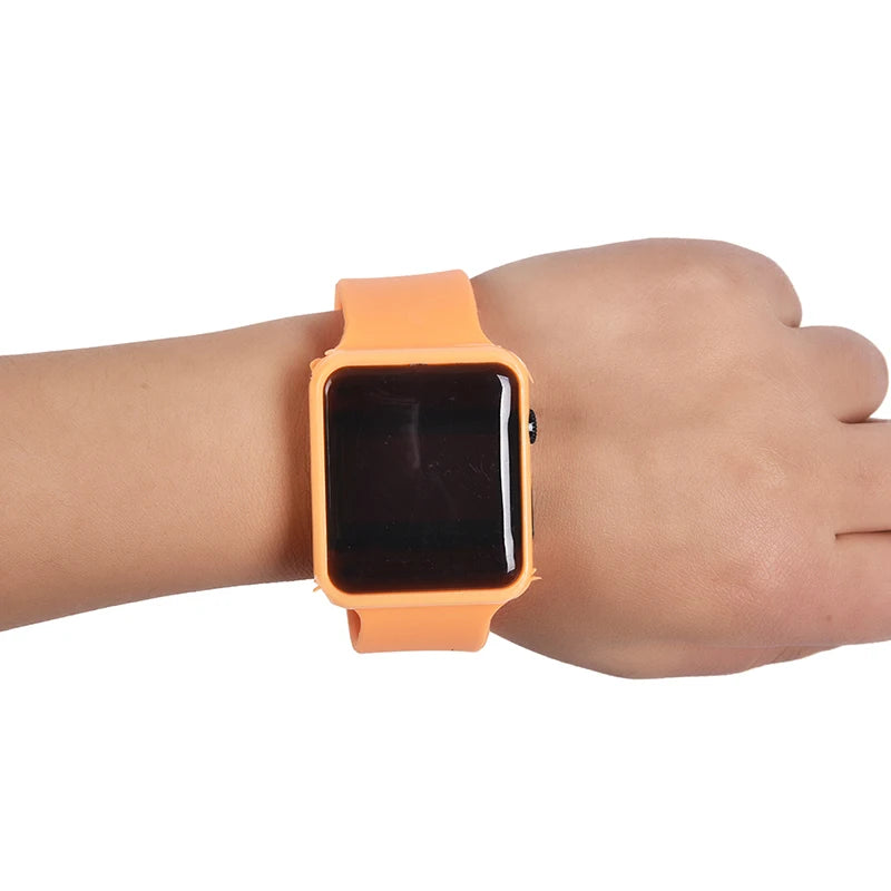 Square Silicone Digital Watch Red LED Watches Metal WristWatch Sport Clock Hours