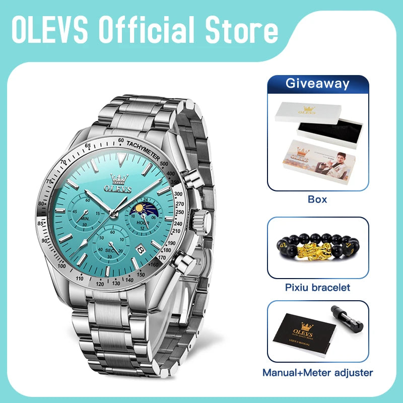 OLEVS 3618 Mens Watch Original Brand Waterproof Luminous Quartz Wristwatch Watch For Man  Multifunctional Chronograph With Box