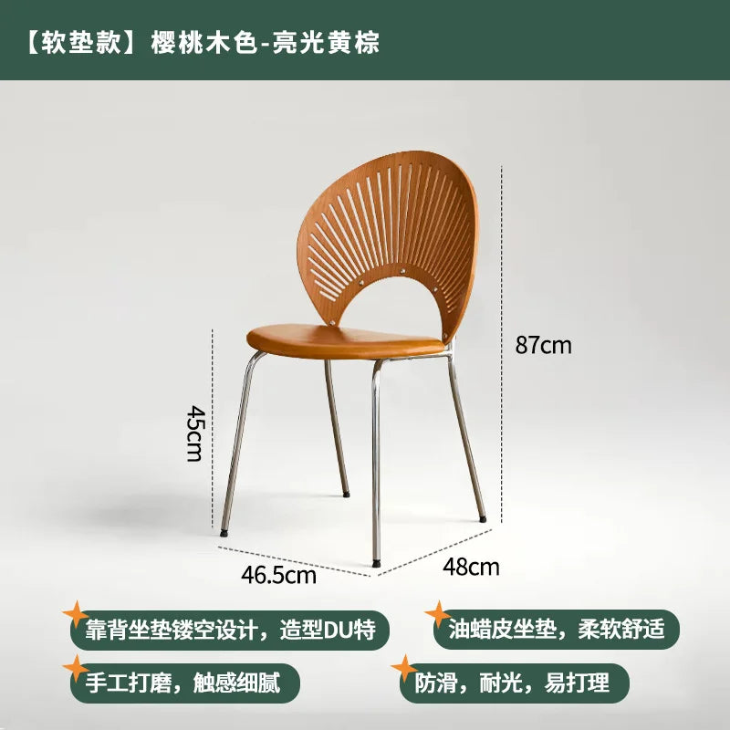 Retro Mid Century Solid Wood Shell Chair Simple Backrest Dining Tea Chair Luxury Home Furniture