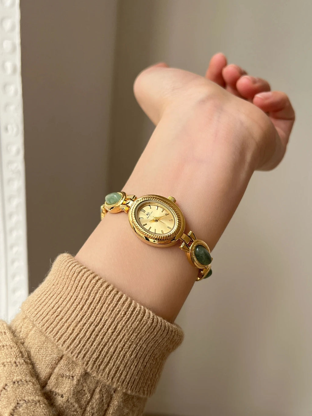 Natural Jade Bracelet Watch Gift Women,Ladies Watches Luxury High Quality Gold Quartz Watches, Elegant Women's Wristwatches
