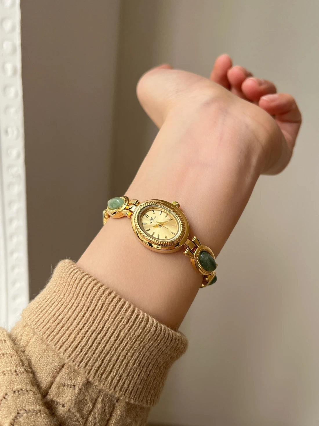 Natural Jade Bracelet Watch Gift Women,Ladies Watches Luxury High Quality Gold Quartz Watches, Elegant Women's Wristwatches
