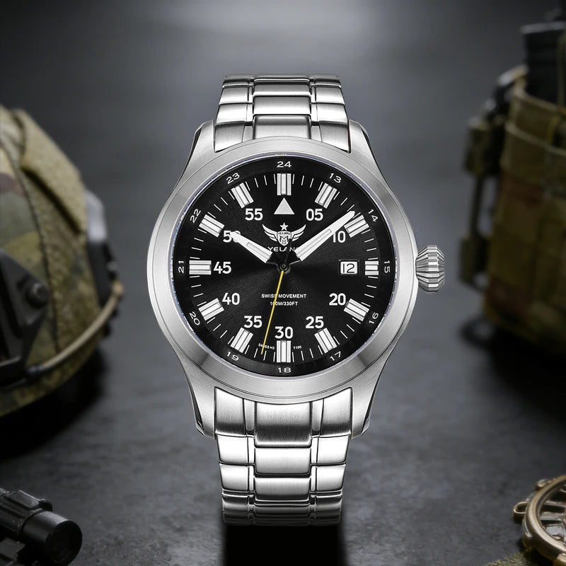 YELANG V1021S Men Quartz Watch 42mm Swiss Ronda  Movement 10-year battery life T100 Luminous 100m Waterproof Men's Diving Watch