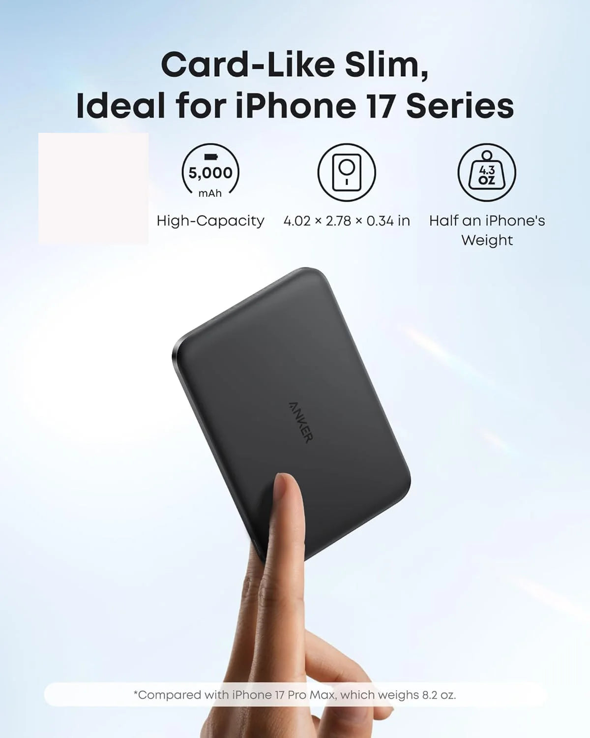 Anker Nano Power Bank, Ultra-Slim 5,000mAh Wireless Charging Battery,Portable Charger, for iPhone Air/17/16