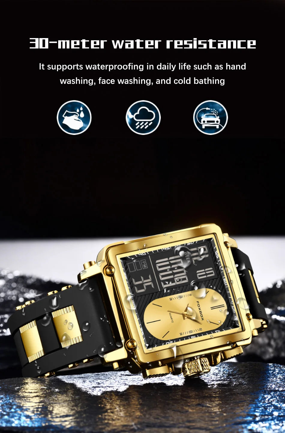LIGE Fashion Square Digital Watch Men Casual Sports Waterproof Men's Quartz Wristwatch FOXBOX Top Brand Luxury Chronograph Watch