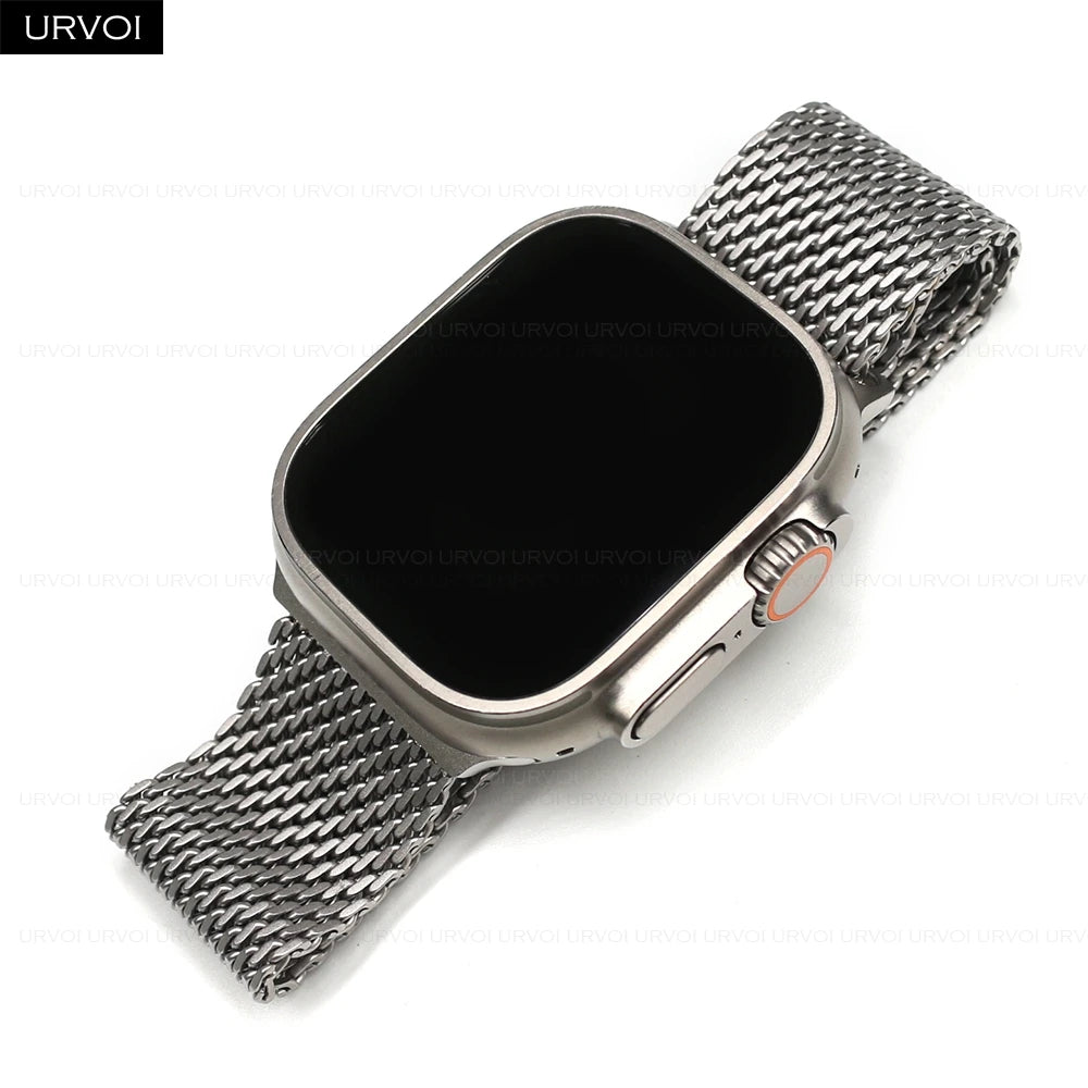URVOI Band for Apple Watch Ultra 3 2 Series 11 10 9 8 SE stainless steel mesh strap for iWatch secure parachute buckle 46 49mm
