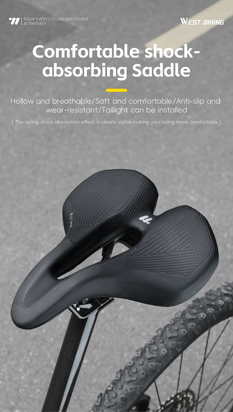 WEST BIKING Bicycle Saddle Comfortable Shockproof Bike Seats with Spring Shock Absorber MTB Road Bike Hollow Breathable Cushion