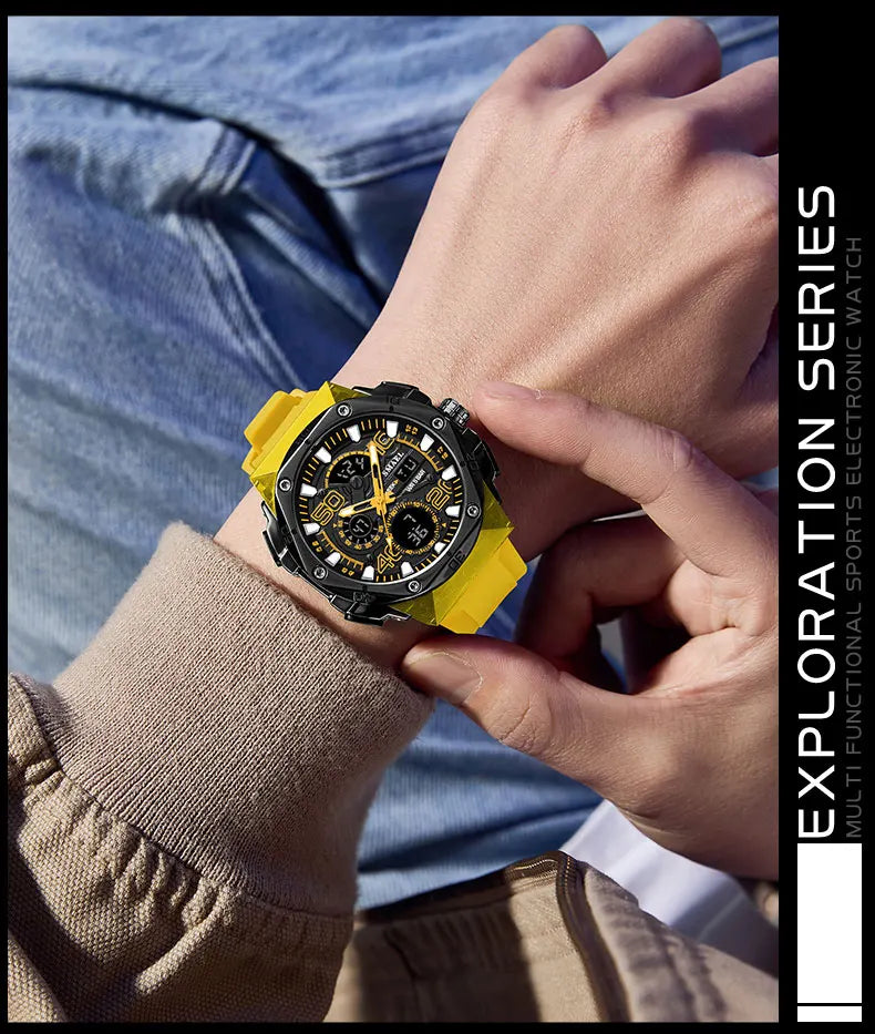 SMAEL Men's Sport Digital LED Watch Dual Time Stopwatch Alarm Clock 50M Waterproof 8113 Wristwatch Sports Army Military Watches